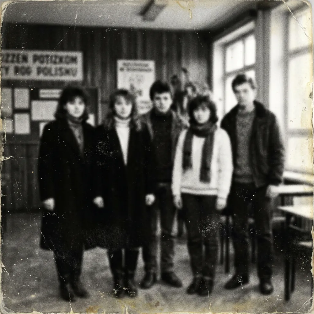 A blurry photo of five friends in a classroom - sharpened until every face is clear